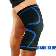Dark Blue breathable knee compression sleeve worn on the leg