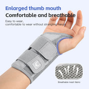 Grey adjustable wrist support brace with breathable mesh