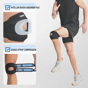 Open-patella brace padding and dual strap support